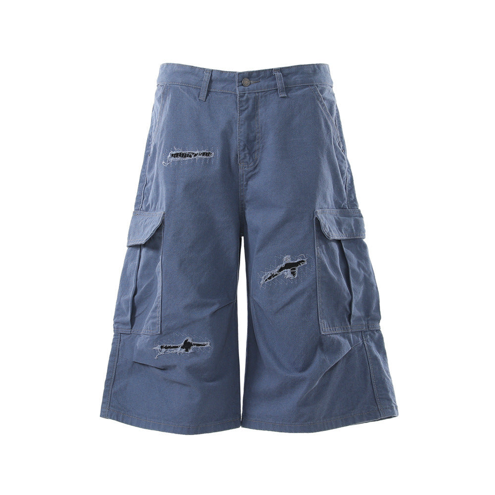 Punch patch workwear shorts Blue
