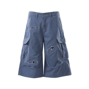 Punch patch workwear shorts Blue