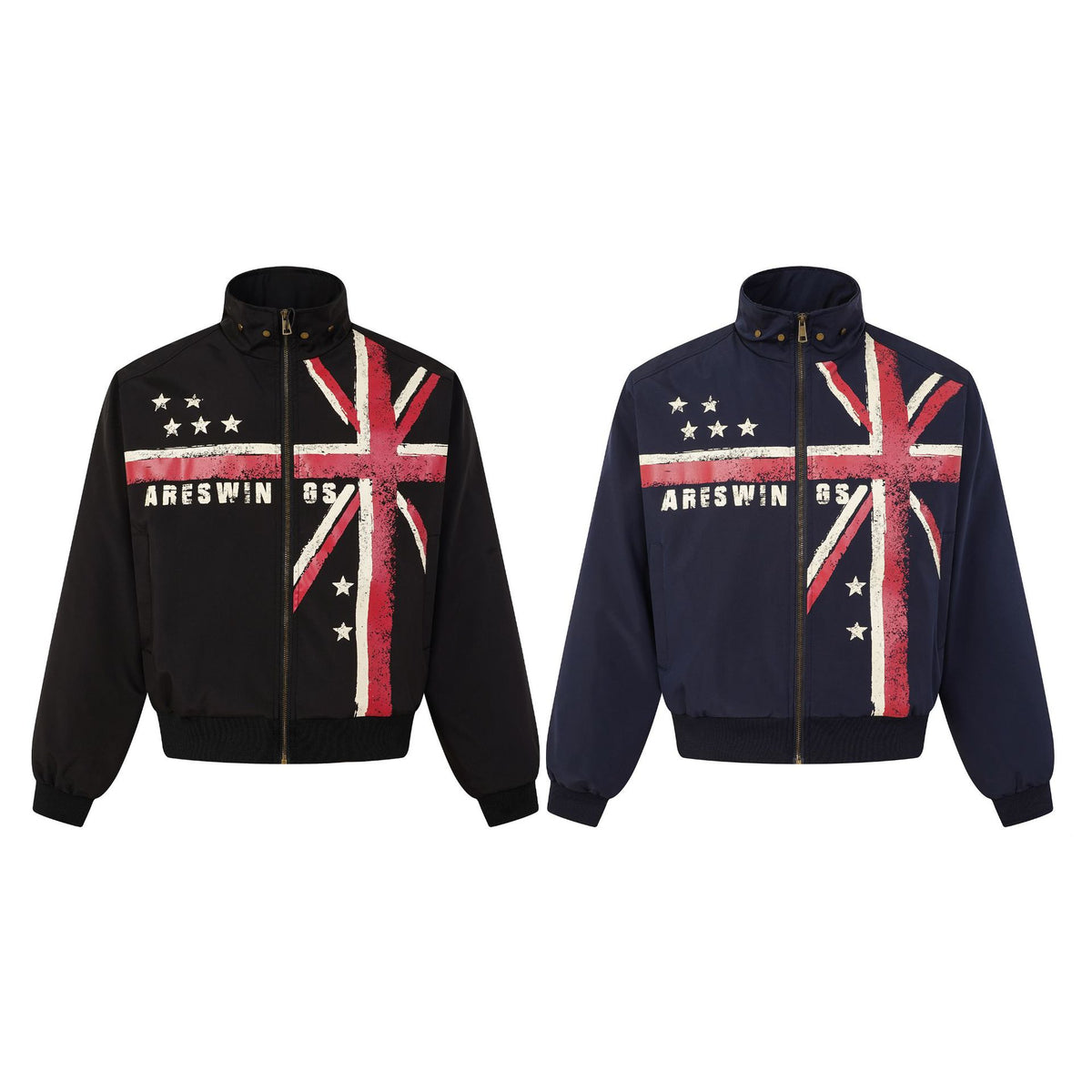 Men's Distressed Flag Letter Star Print Zip-Up Stand Collar Jacket | MuddyStock Originals