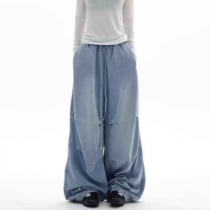 Street Style Pleated Elastic Waist Wide Leg Jeans | MuddyStock Originals