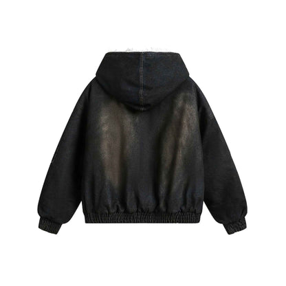 Distressed Washed Fur Collar Fleece Lined Workwear Hoodie For Men | MuddyStock Originals