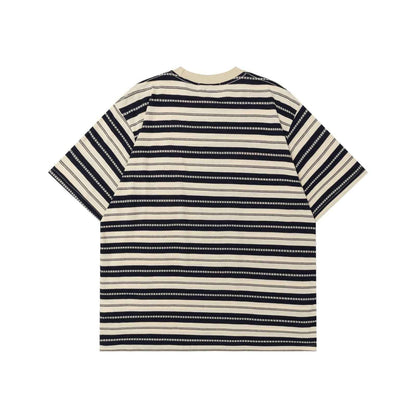 Cartoon embroidered striped short sleeved T-shirt for men | MuddyStock Originals