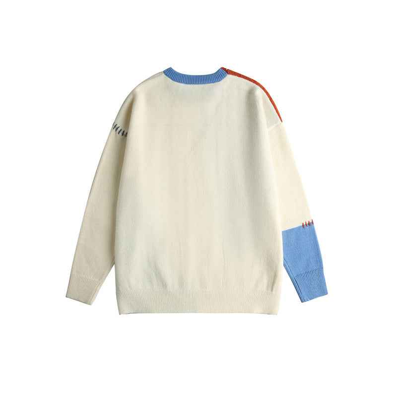 Color blocking patchwork tassel round neck knitted sweater for men and women | MuddyStock Originals MuddyStock