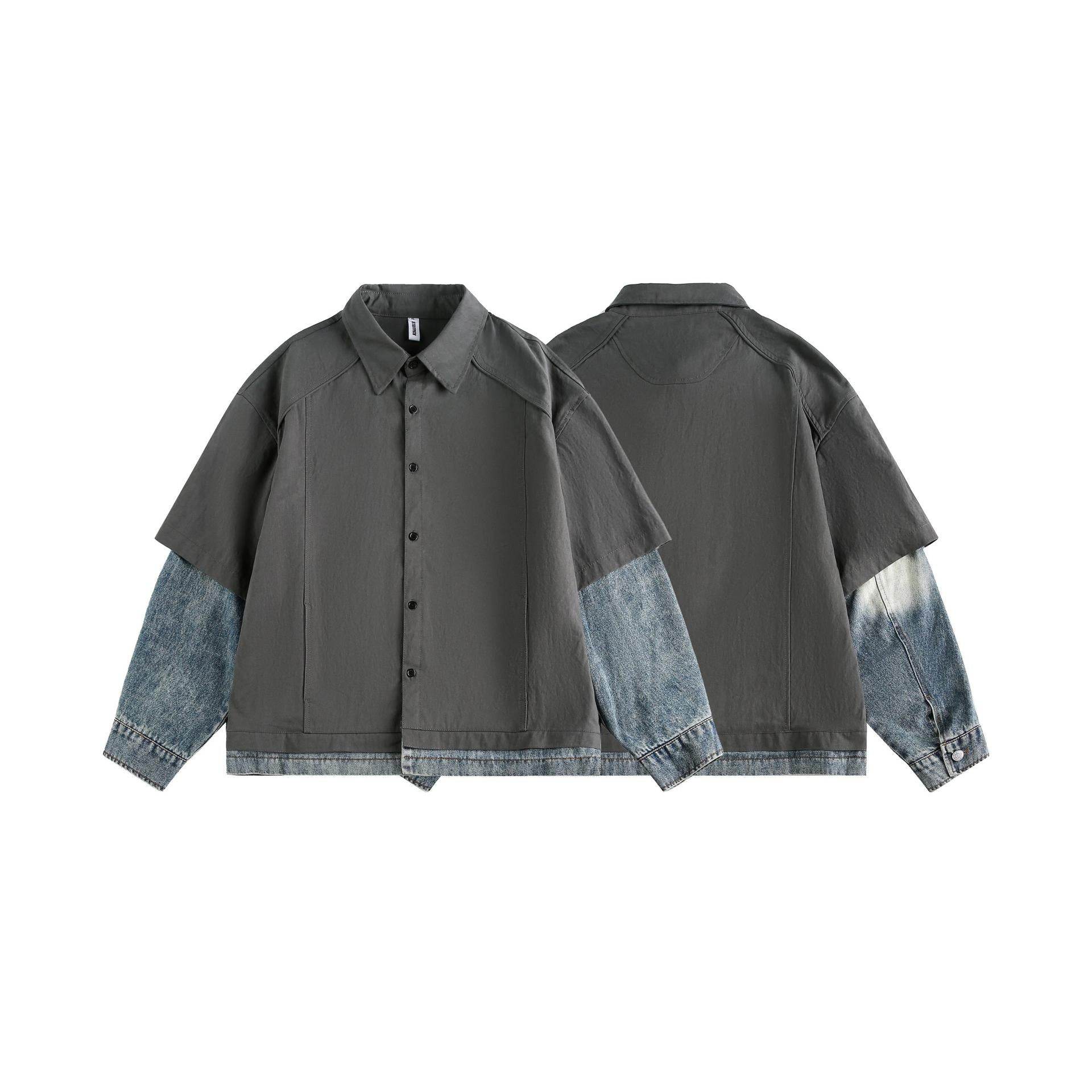 Splicing fake two denim shirts with retro loose fit for women | MuddyStock Originals MuddyStock