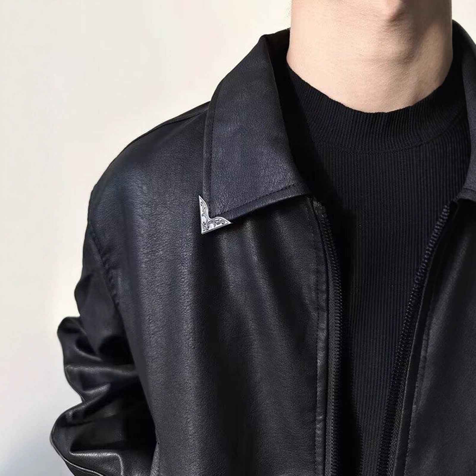 Retro Cracked Texture Black Lapel Leather Jacket For Men MuddyStock