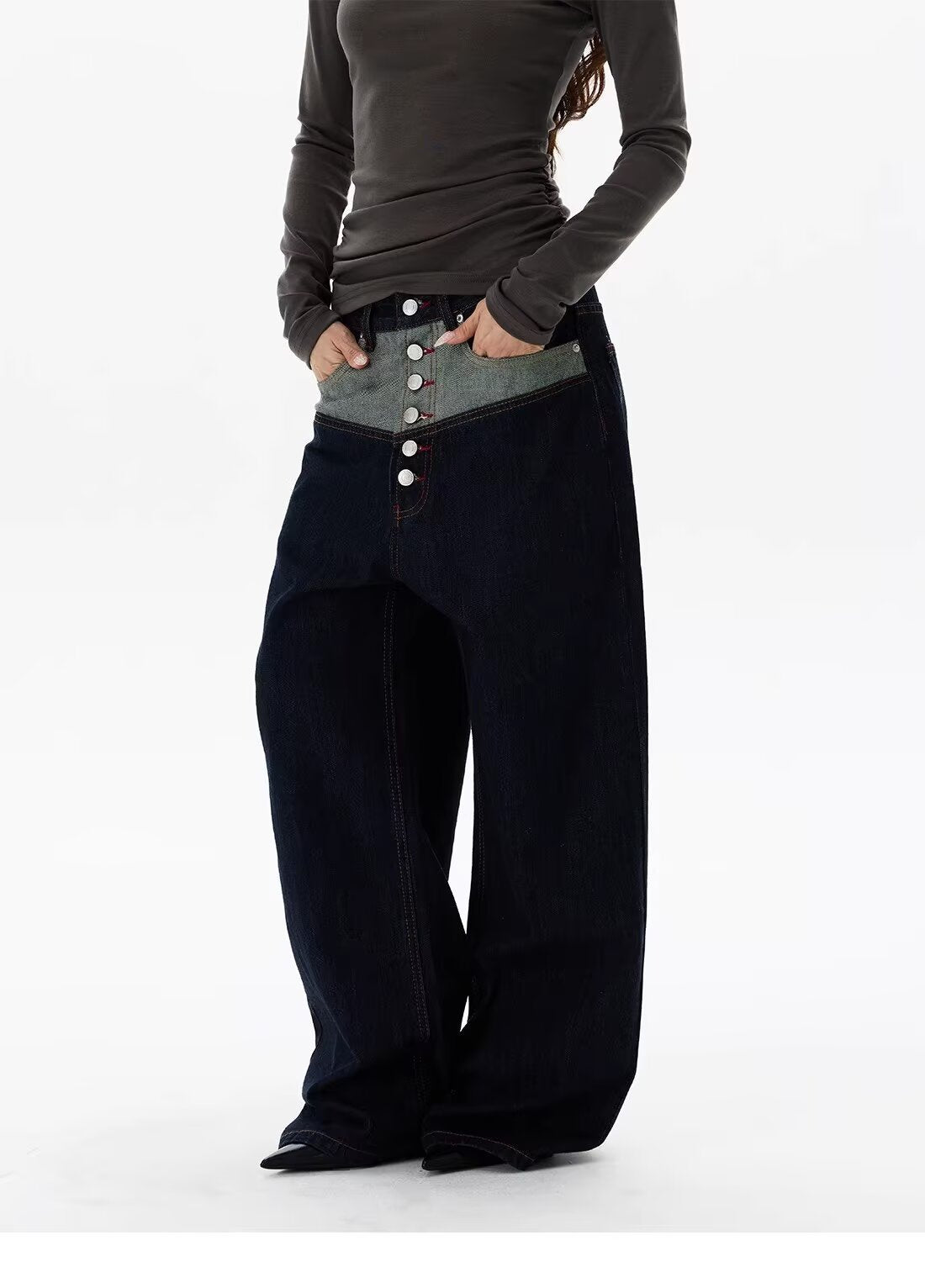 Wide Leg Curved Cut Jeans For Women | MuddyStock Originals XGNB5191 Navy Blue