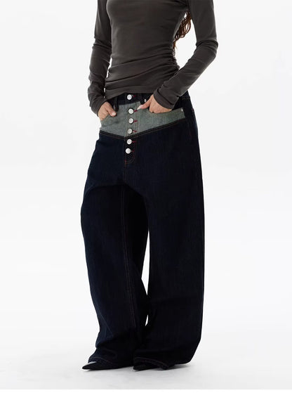 Wide Leg Curved Cut Jeans For Women | MuddyStock Originals XGNB5191 Navy Blue
