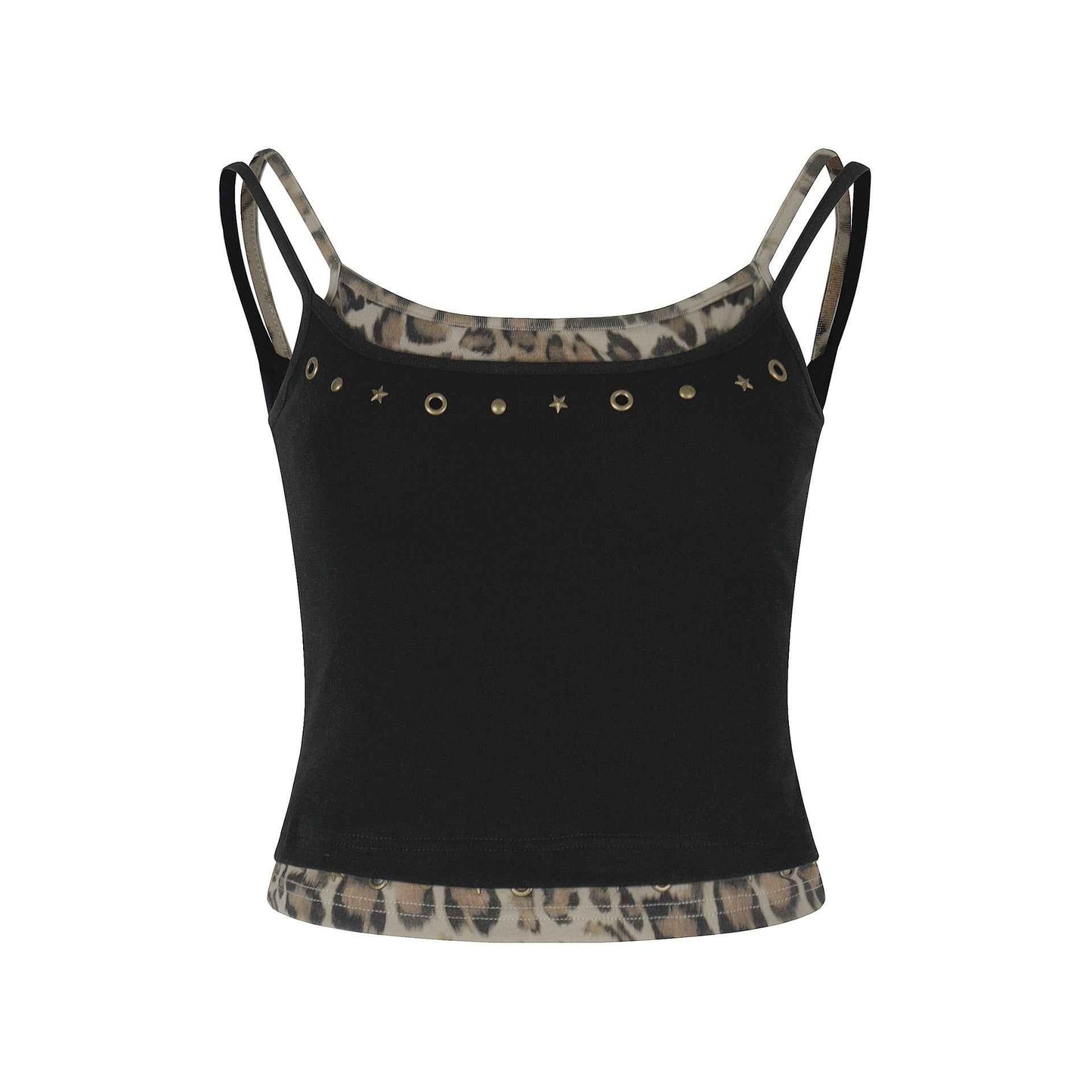 Leopard Print Faux Two-Piece Halter Top for Women | MuddyStock Originals Black