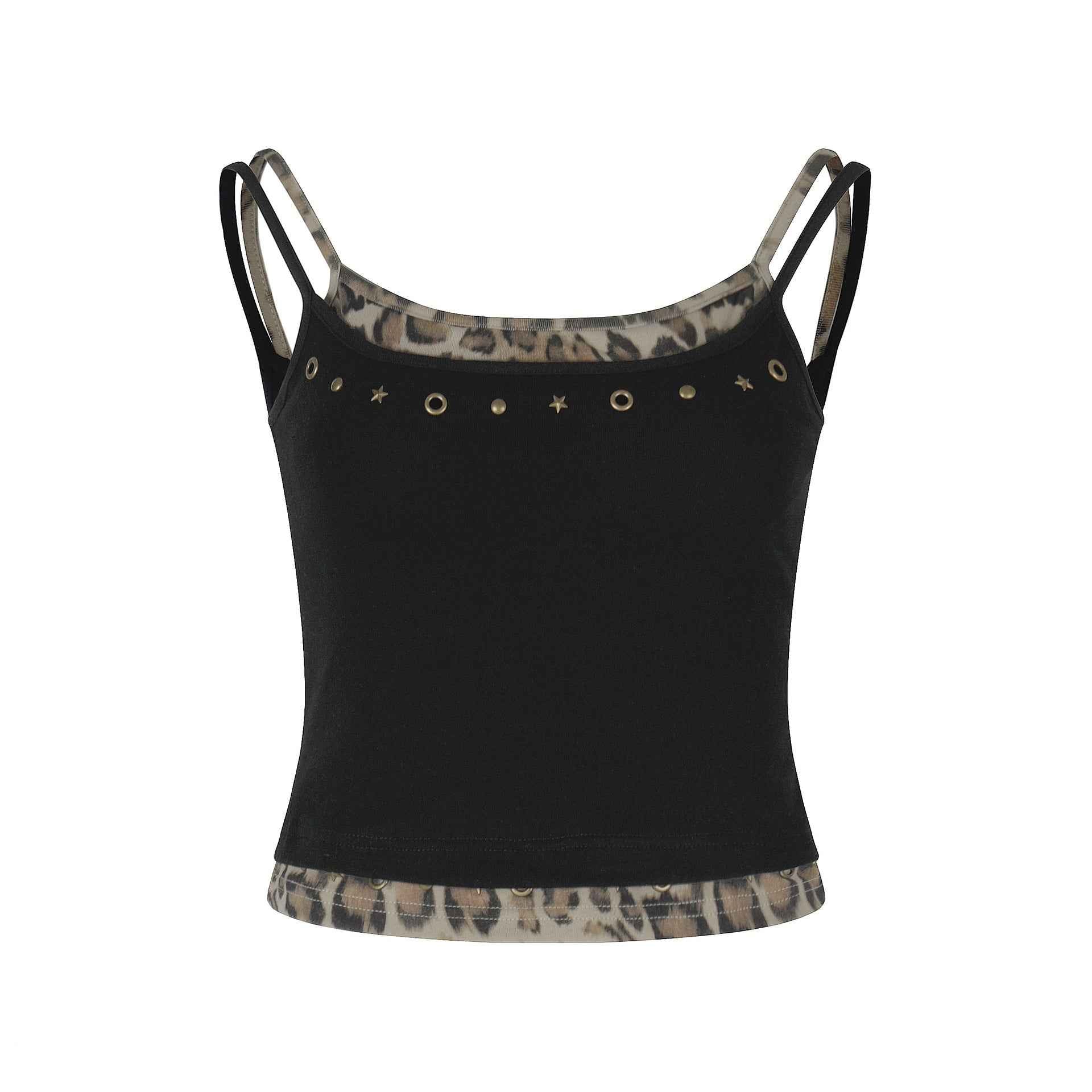Leopard Print Faux Two-Piece Halter Top for Women | MuddyStock Originals Black