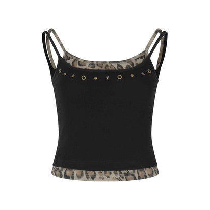 Leopard Print Faux Two-Piece Halter Top for Women | MuddyStock Originals Black