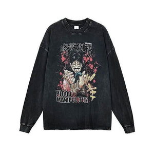 Anime Spell Digital Printed Long sleeved T-shirt For Men And Women | MuddyStock Originals Retro Black