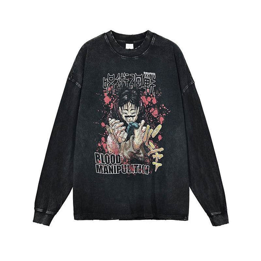 Anime Spell Digital Printed Long sleeved T-shirt For Men And Women | MuddyStock Originals Retro Black MuddyStock
