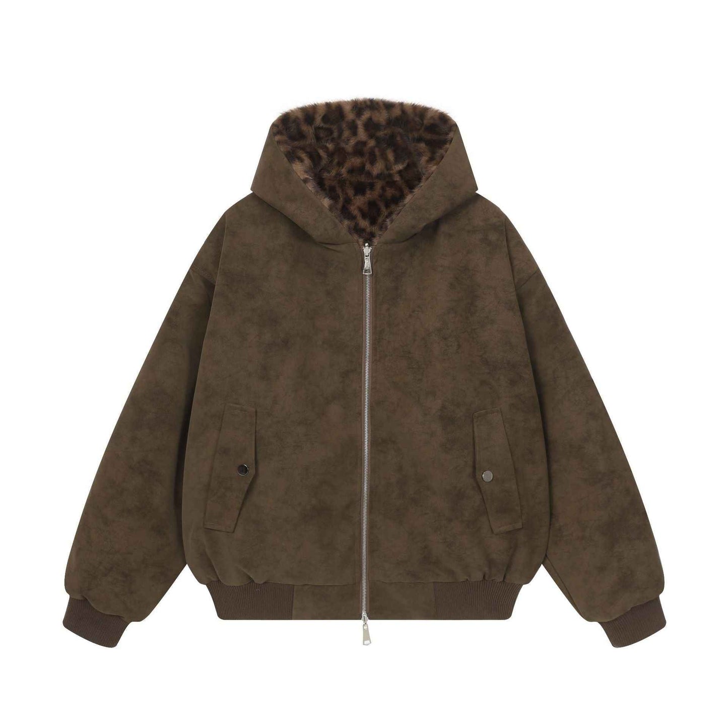 Double sided mountain carved leopard print hoodie for men and women | MuddyStock Originals Brown