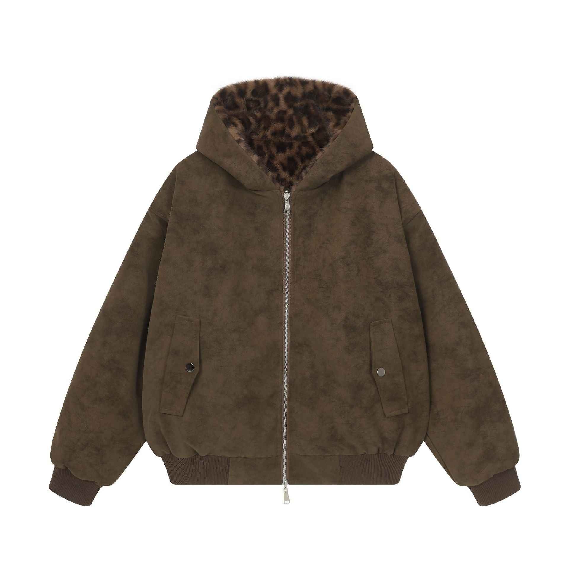 Double sided mountain carved leopard print hoodie for men and women | MuddyStock Originals Brown