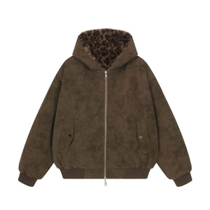 Double sided mountain carved leopard print hoodie for men and women | MuddyStock Originals Brown