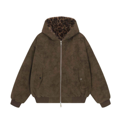 Double sided mountain carved leopard print hoodie for men and women | MuddyStock Originals Brown