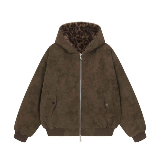 Double sided mountain carved leopard print hoodie for men and women | MuddyStock Originals Brown