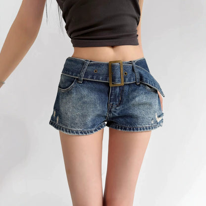 Slimming Waist Belt High-Waisted Loose Denim Ultra-Short Pants for Women | MuddyStock Originals