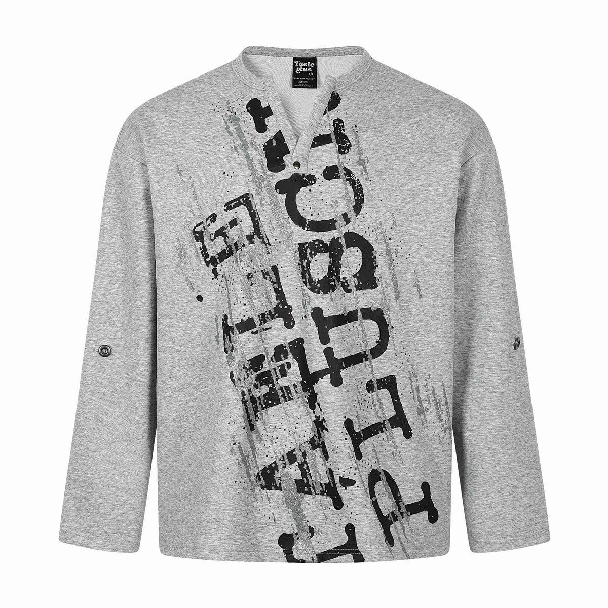 Silver Foil Letter Print Long Sleeve Small V-Neck Punk Streetwear T-Shirt