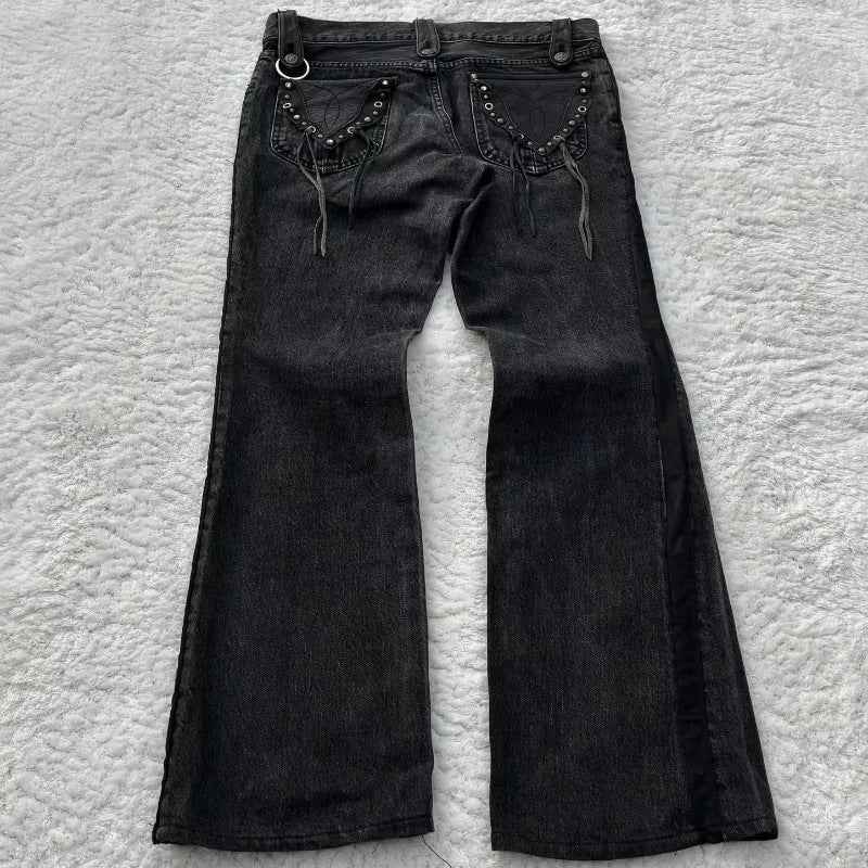 Dark Style Cross Print Washed Flared Jeans For Women | MuddyStock Originals
