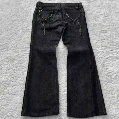 Dark Style Cross Print Washed Flared Jeans For Women | MuddyStock Originals