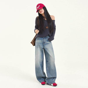 Women's Washed High Street Floor-Length Denim Pants | MuddyStock Originals Vintage Blue Long Pants