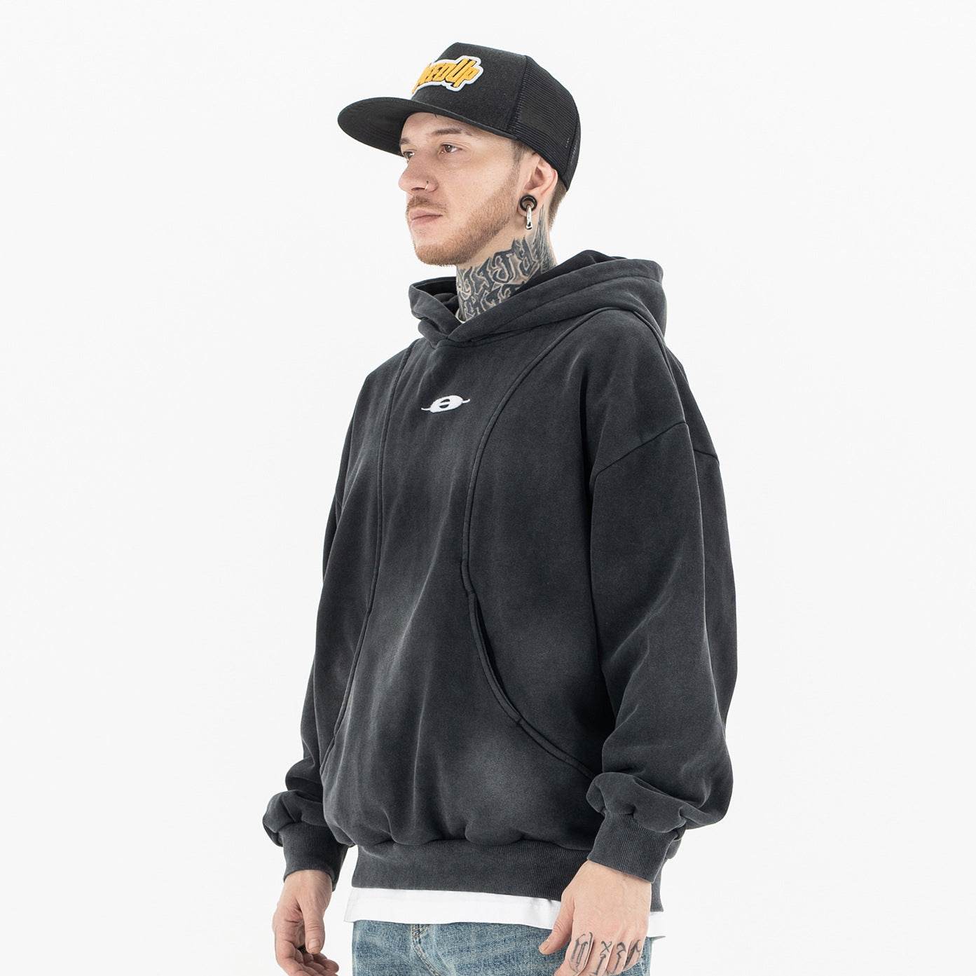 Deconstructed Patchwork Fleece Hoodie For Men MuddyStock