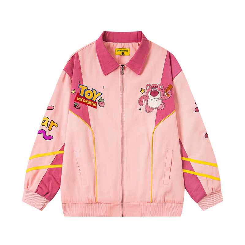 Retro Color-Blocked Lapel Jacket For Women | MuddyStock Originals Pink