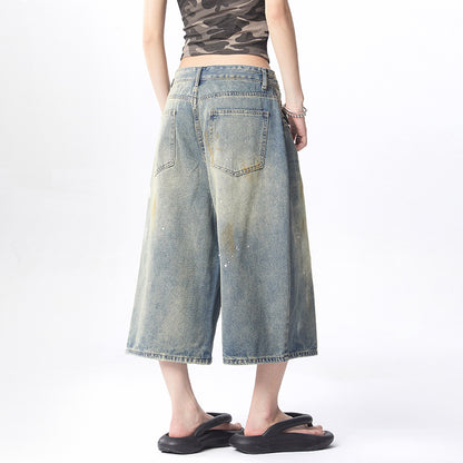 Splatter Washed Denim Crop Pants for Women | MuddyStock Originals