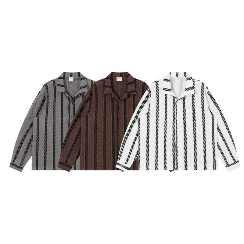 Rich Striped Collar Loose Fit Long Sleeve Shirt