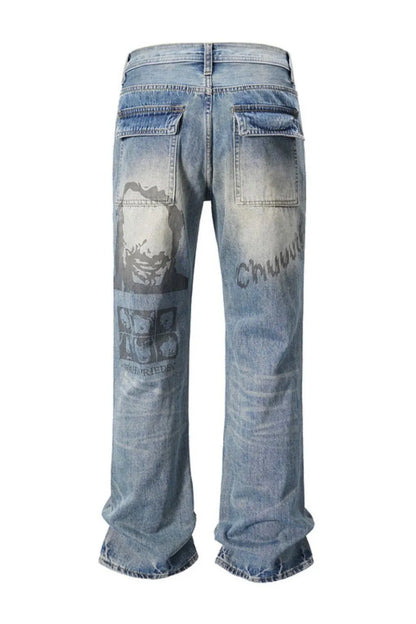 Men's Distressed Printed Jeans | MuddyStock Originals Medium