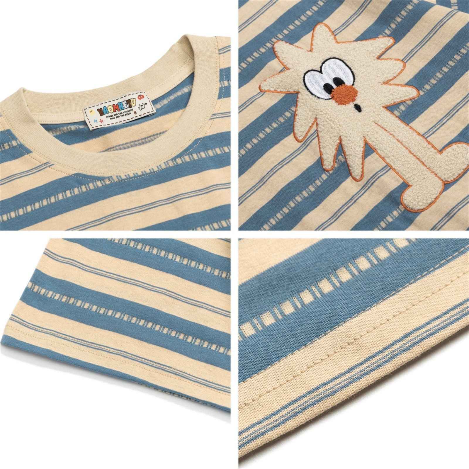 Cartoon embroidered striped short sleeved T-shirt for men | MuddyStock Originals