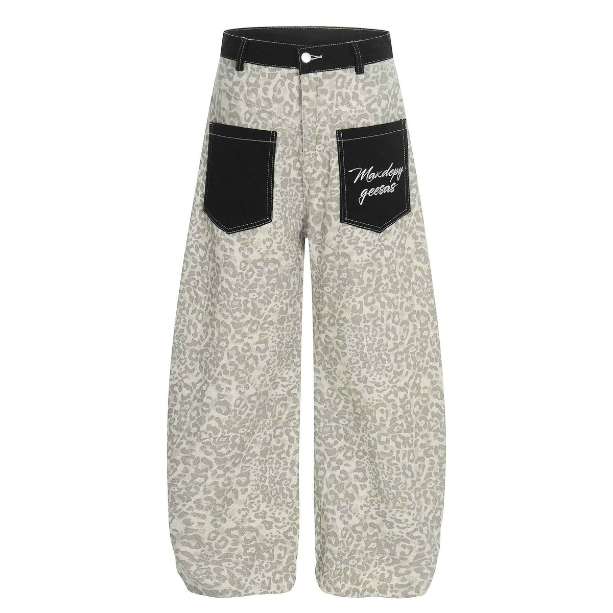 Color blocked leopard print washed curved knife jeans for women | MuddyStock Originals Leopard Print
