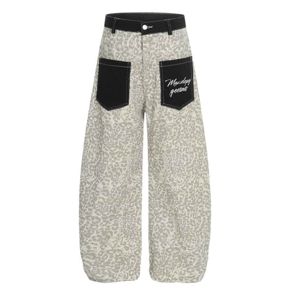 Color blocked leopard print washed curved knife jeans for women | MuddyStock Originals Leopard Print