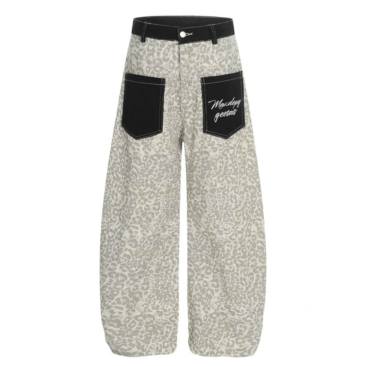 Color blocked leopard print washed curved knife jeans for women | MuddyStock Originals Leopard Print