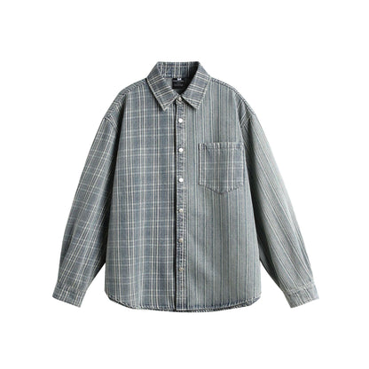 Patch Pocket Loose Casual Versatile Long Sleeve Shirt For Men | MuddyStock Originals Blue