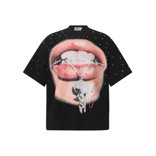 Red lip diamond print short sleeved t-shirt for men and women | MuddyStock Originals