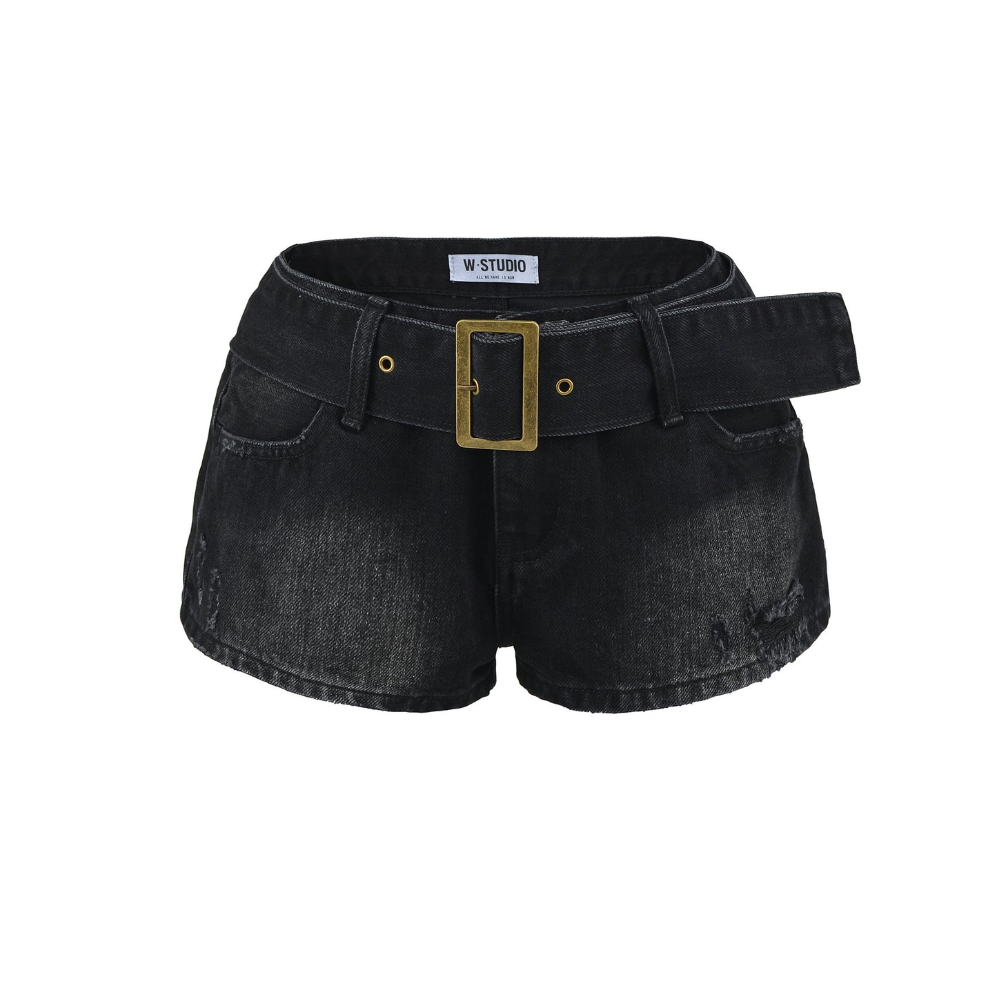 Slimming Waist Belt High-Waisted Loose Denim Ultra-Short Pants for Women | MuddyStock Originals Black