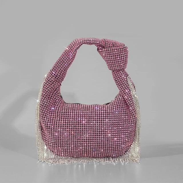 Tassel Rhinestone Women Handbag Pink