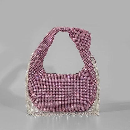 Tassel Rhinestone Women Handbag Pink