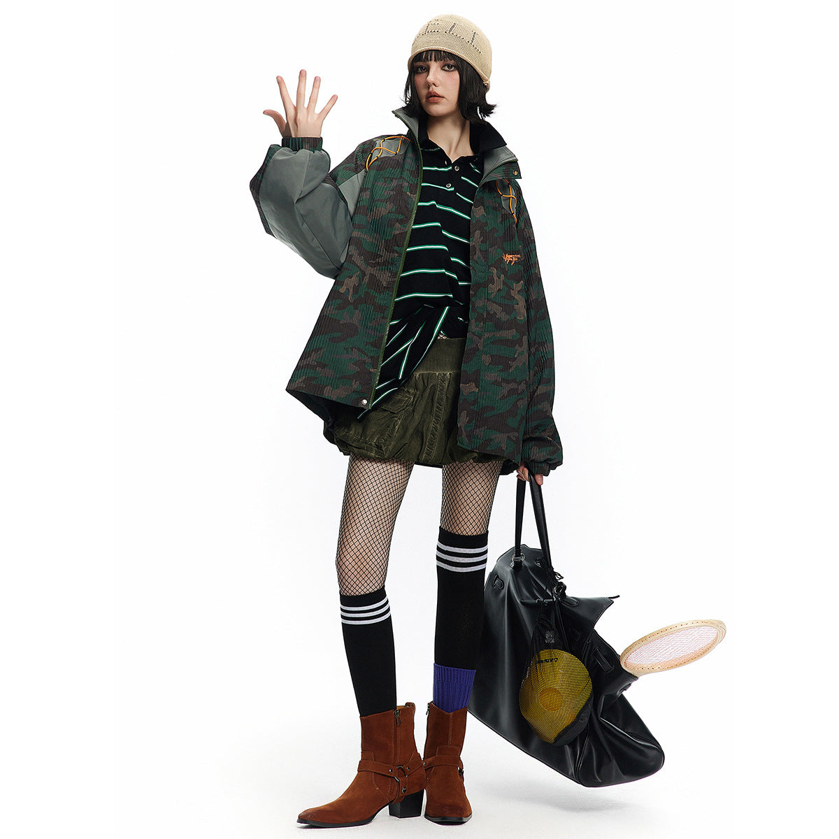 Camouflage diamond grid color blocked jacket eprolo