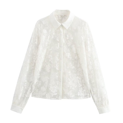 Flip collar see through loose and versatile shirt top for women | MuddyStock Originals MuddyStock