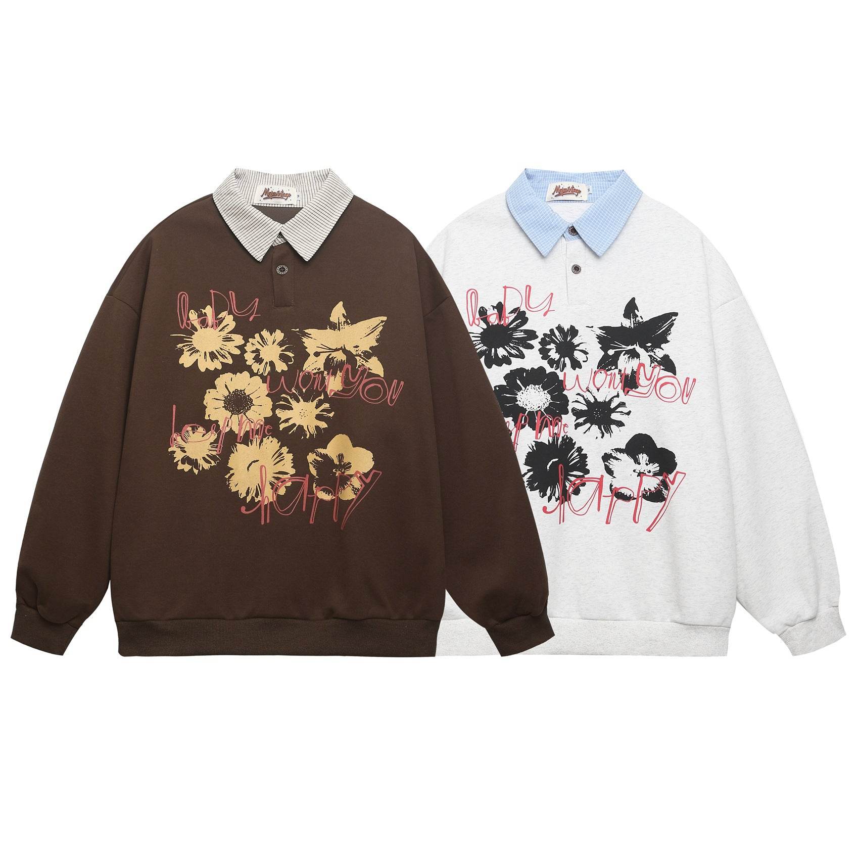 Spliced Fake Two-Piece Floral Letter Print Sweatshirt For Men And Women | MuddyStock Originals MuddyStock