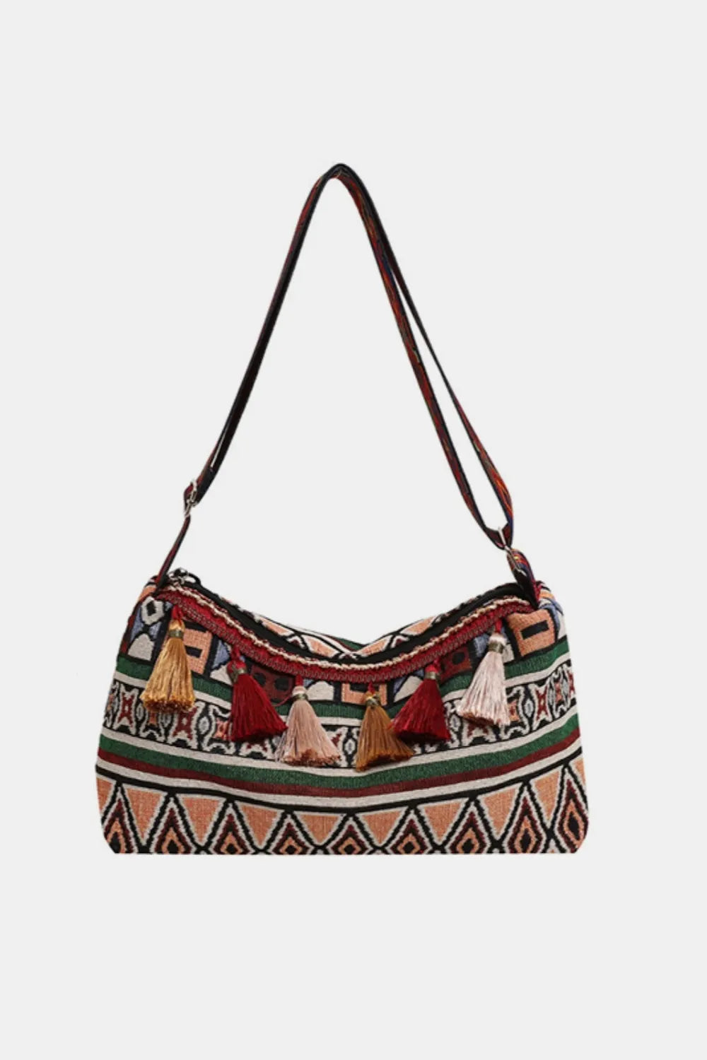 Tassel Adjustable Strap Shoulder Bag For Women Tan One Size