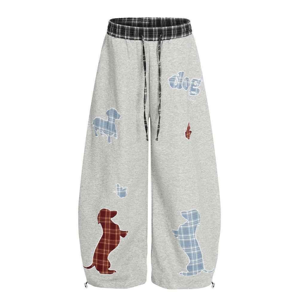 Animal cartoon patch embroidery curved knife trousers for women | MuddyStock Originals Gray