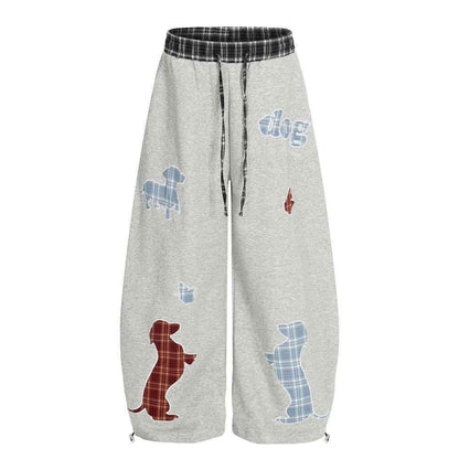 Animal cartoon patch embroidery curved knife trousers for women | MuddyStock Originals Gray