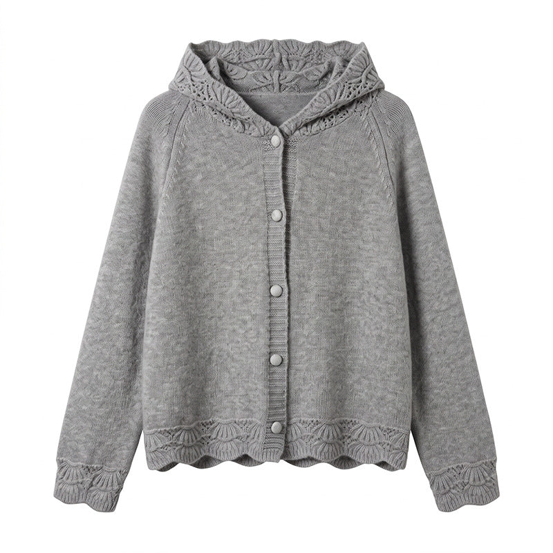 Hollow lace long sleeved hoodie for women | MuddyStock Originals Gray One Size