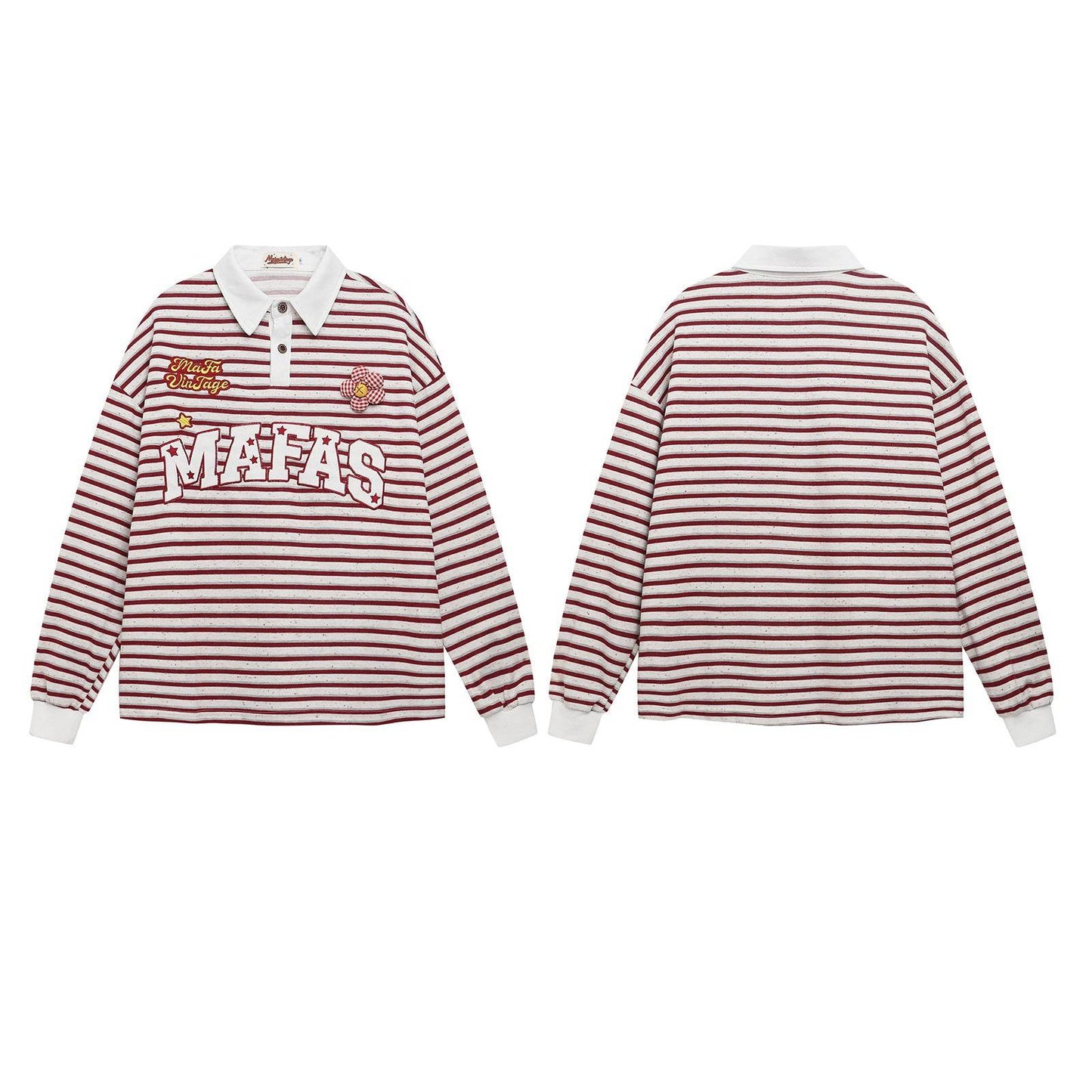 Letter Embroidered Loose Polo Collar Long Sleeve T-Shirt For Women | MuddyStock Originals MuddyStock