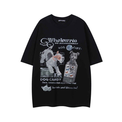 Street Graffiti Dog Print Short Sleeve T-Shirt For Men And Women | MuddyStock Originals Black MuddyStock