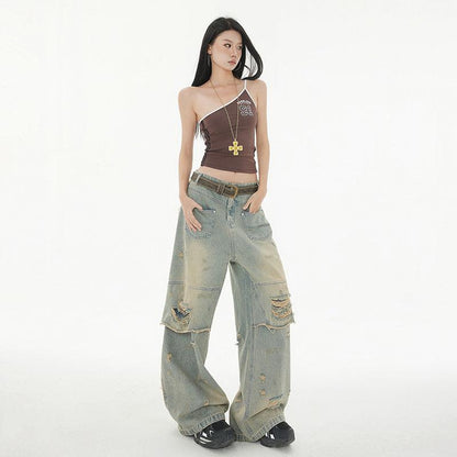 Women's Distressed Slim Floor-Length Wide-Leg Pants | MuddyStock Originals